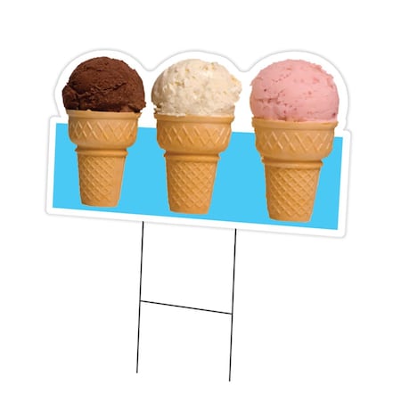 Amistad 12 x 16 in. Yard Sign & Stake - Three Ice Cream Cones AM2047713